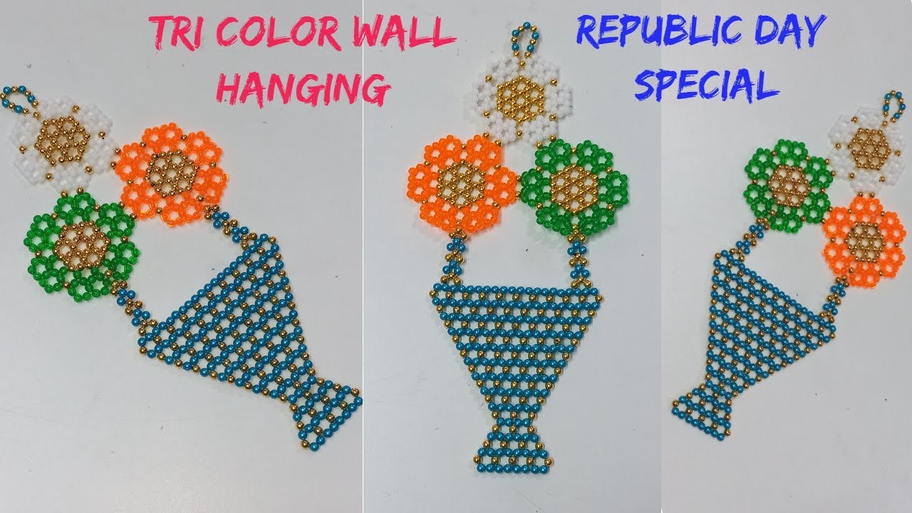 Tricolor Wallhanging Craft |  Easy Tricolour Wall Hanging Decoration | How To Make Moti Wall Hanging