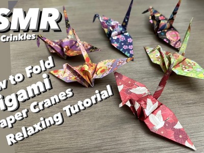 ASMR Paper Crinkles - How to Make Origami Paper Cranes Tutorial (no talking) 30 Minutes Lessons