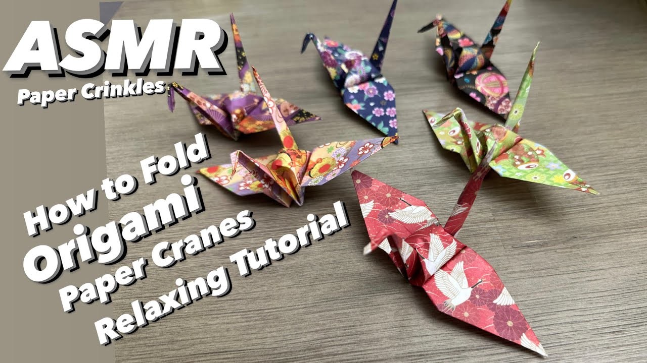 ASMR Paper Crinkles - How to Make Origami Paper Cranes Tutorial (no talking) 30 Minutes Lessons