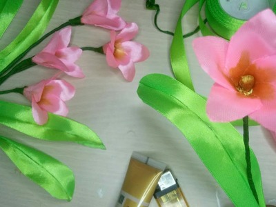 DIY !cara membuat bunga amarylis dari pita! Ribbon flowers ! easy