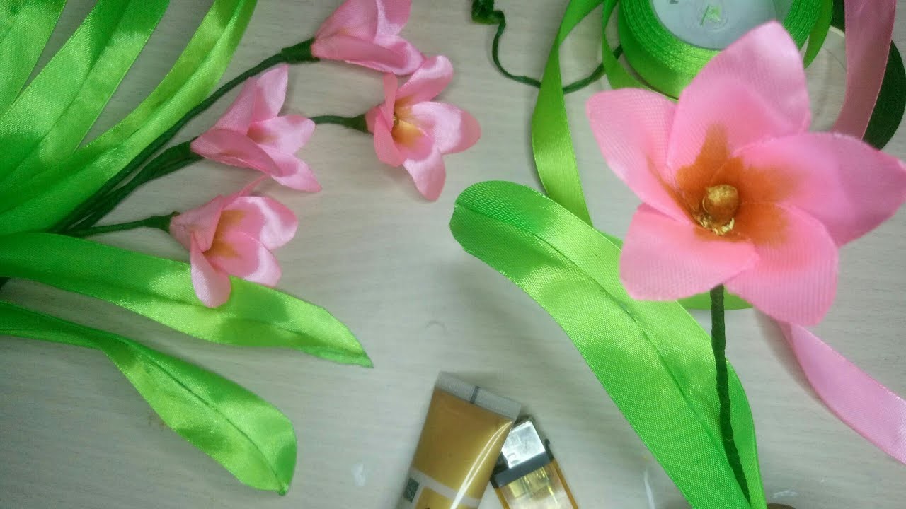DIY !cara membuat bunga amarylis dari pita! Ribbon flowers ! easy