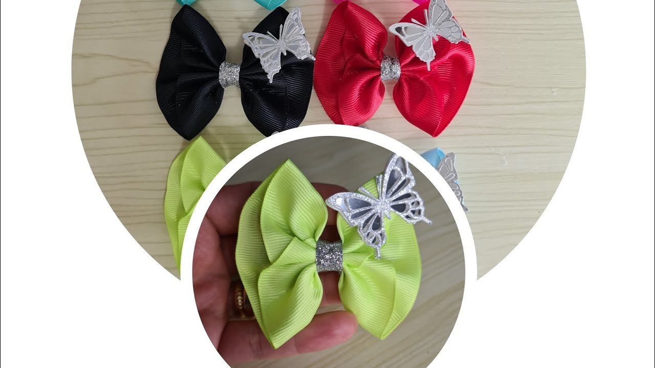 DIY hair bow clips with butterfly