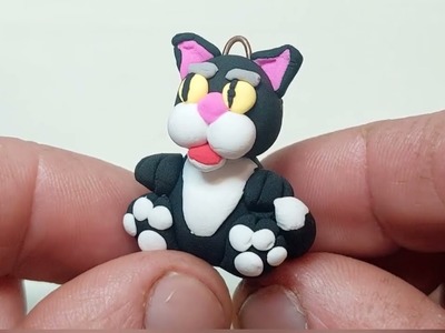 DIY how to make a miniature cat keychain from polymer clay | beri i delay