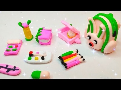DIY HOW to make polymer clay miniature school supplies