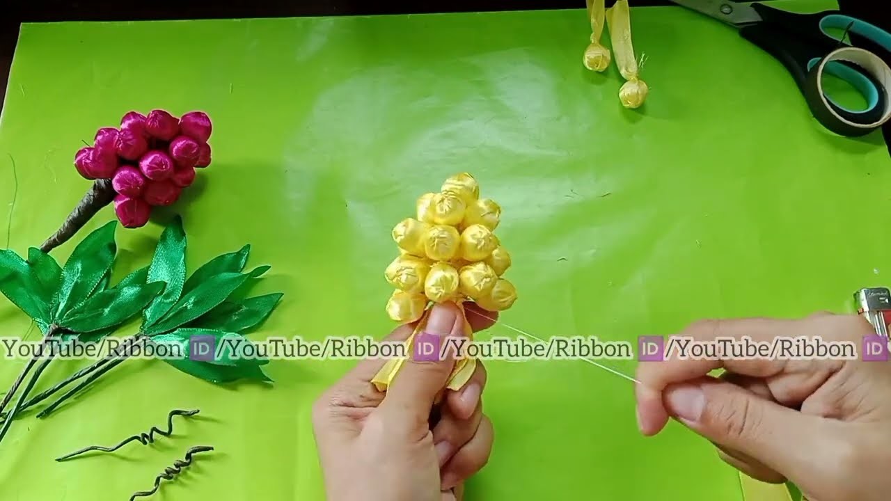 DIY | How to make satin ribbon flower Super easy for beginner | Grapes Satin ribbon flower
