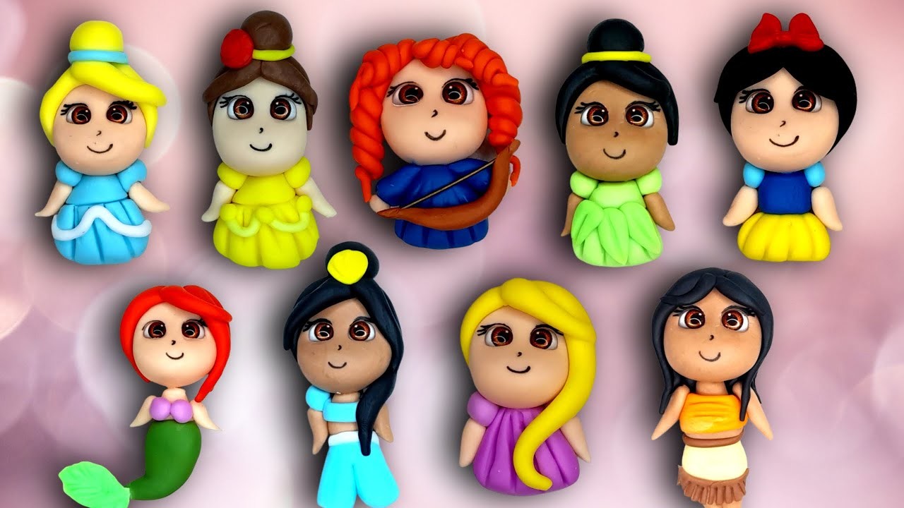 DIY. make 9 miniature Disney princess (Beauty, Jasmine, Brave) with polymer clay easily #part2 #how