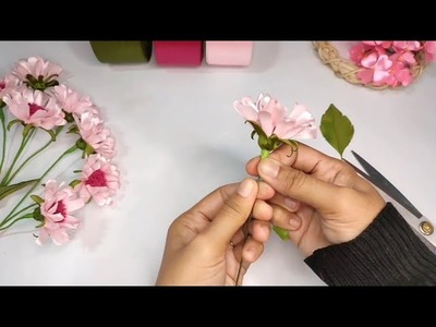 DIY | Pink Krisan Flower | membuat bunga dari Pita Satin | Satin Ribbon Flower