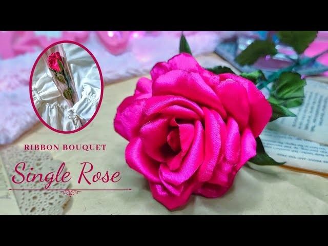 DIY Single Roses : How to make Single Roses from satin ribbon easy with ASMR Craft
