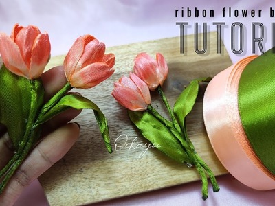 DIY tulips brooch.how to make satin ribbon flower