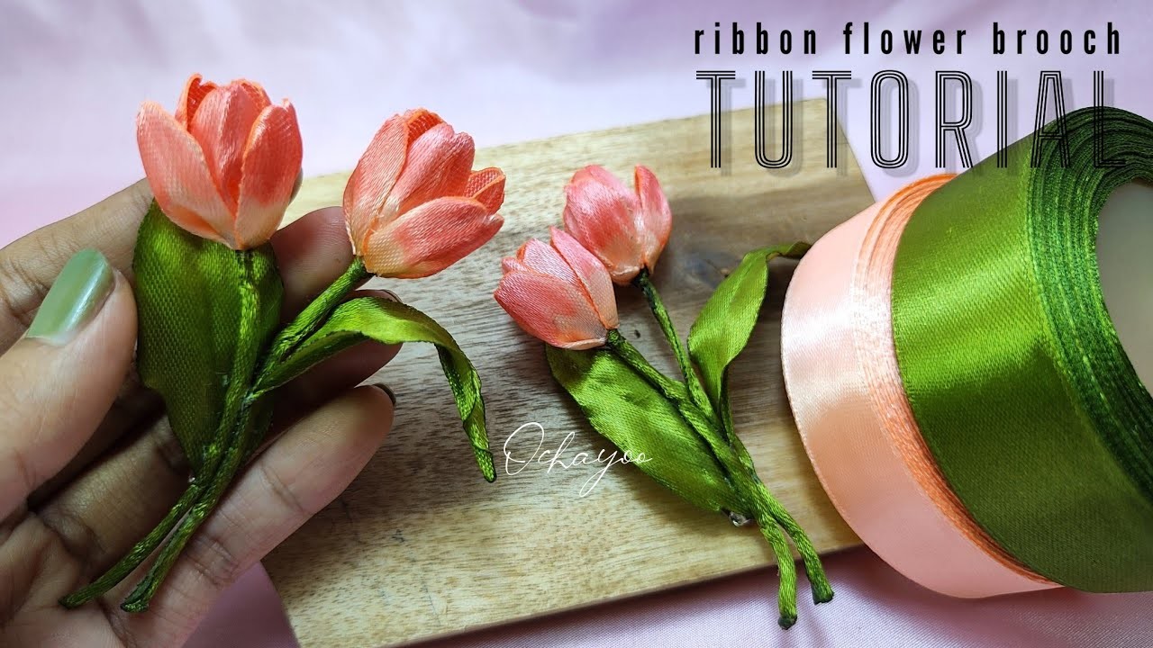 DIY tulips brooch.how to make satin ribbon flower
