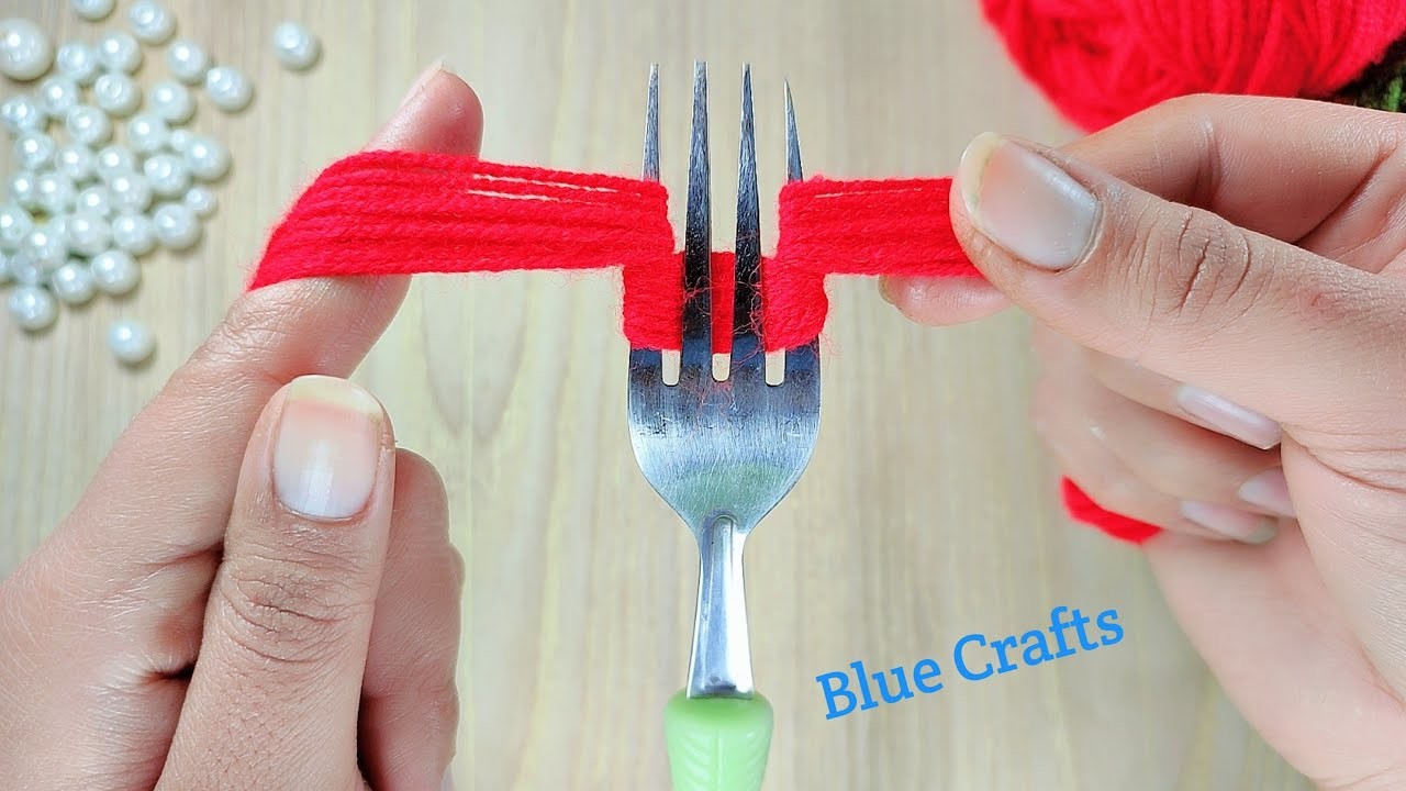 Fine Art | Super Beautiful Woolen Flower Making With Fork | Easy Handmade Crafts At Home