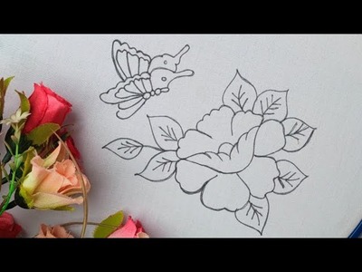 Hand embroidery: Beautiful flower with butterfly embroidery design.pattern - Basic Stitches