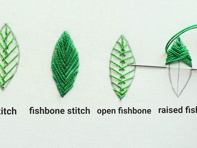 How to embroider 4 types of fishbone stitch,Fishbone stitch variations #fishbonestitch #embroidery