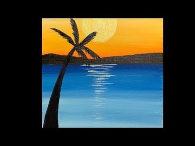 How to paint a sunset and palm tree painting step by step tutorial for kids and beginners.
