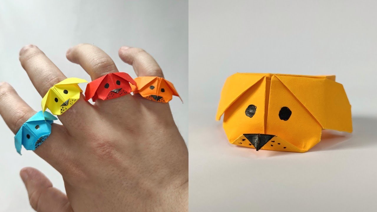 Origami DOG RING | How to make a paper ring with dog