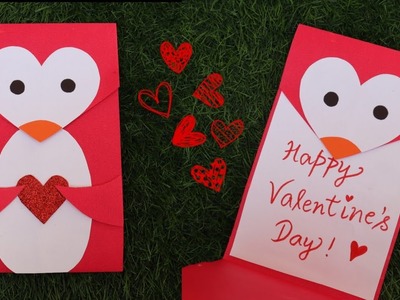 Penguin Card.Valentine's Day Card making.Valentine Day Card ideas #valentinesdaycraftideas