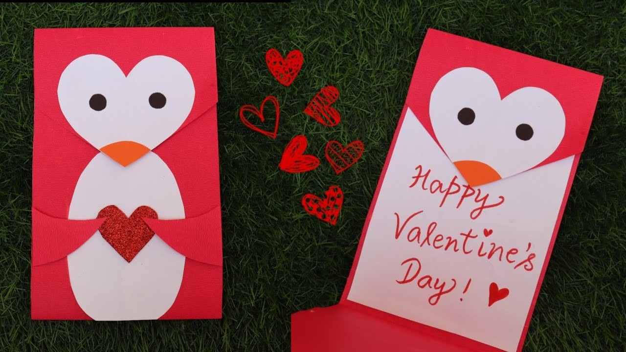 Penguin Card.Valentine's Day Card making.Valentine Day Card ideas #valentinesdaycraftideas