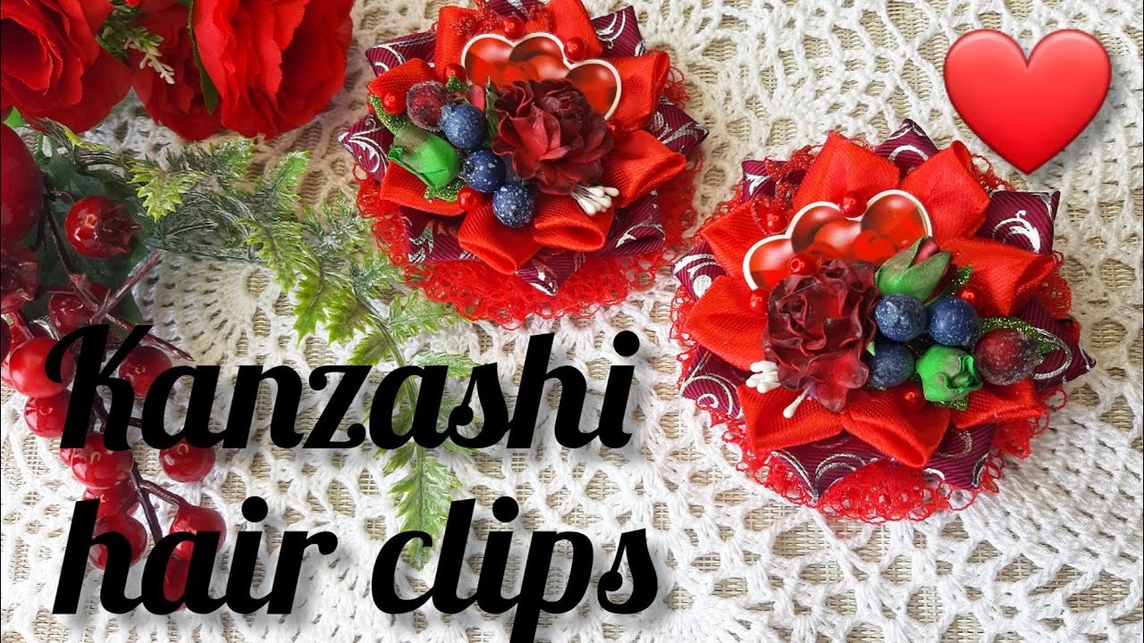 Red Rose Hair Clip Kanzashi  Hair Accessory #HairAccessory #Hairclip  #BrightHairBow #ribbonwork