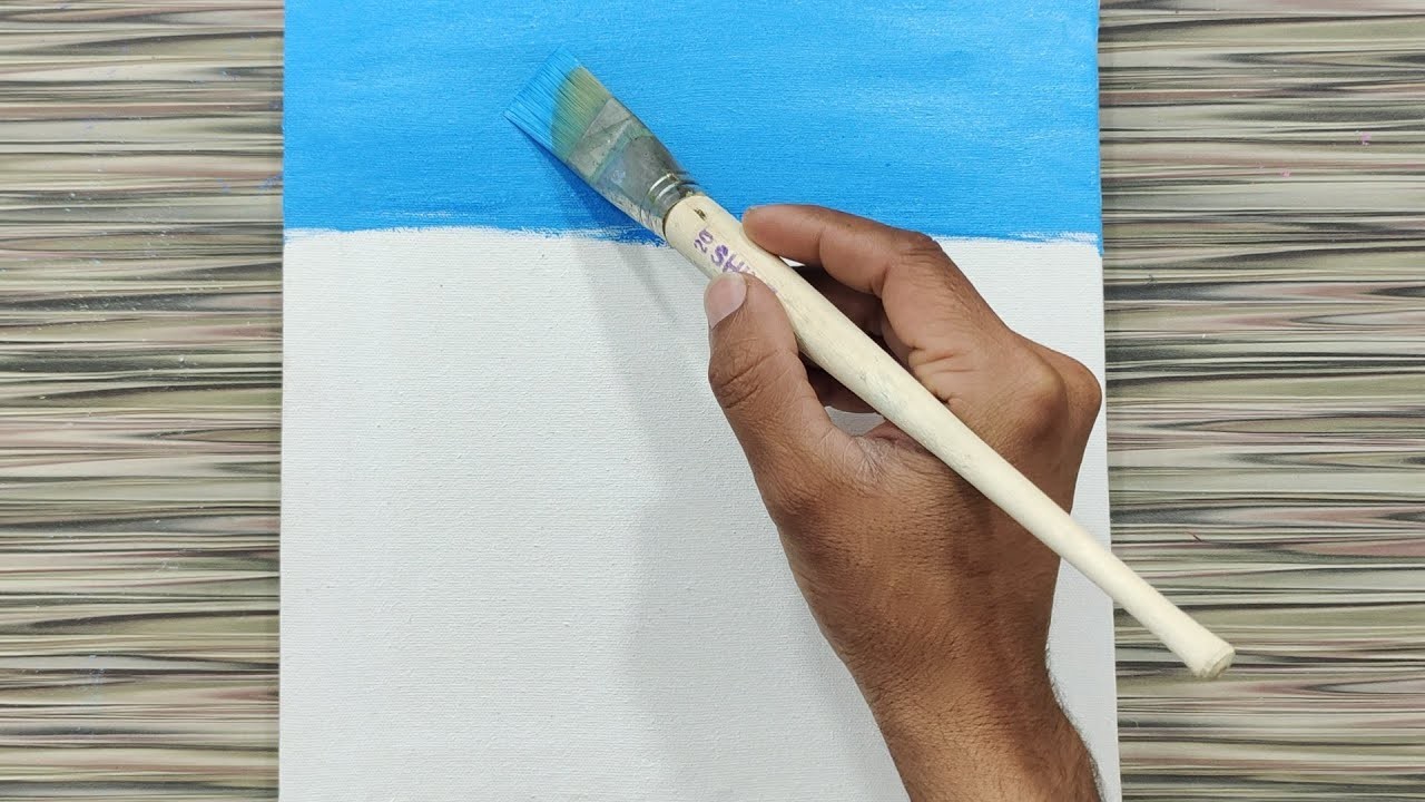 Simple blue sky & mountain painting | acrylic painting for beginners