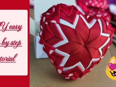 Valentine Star Ribbon Folded Heart Decoration Bauble DIY craft easy make love gift sell idea no sew