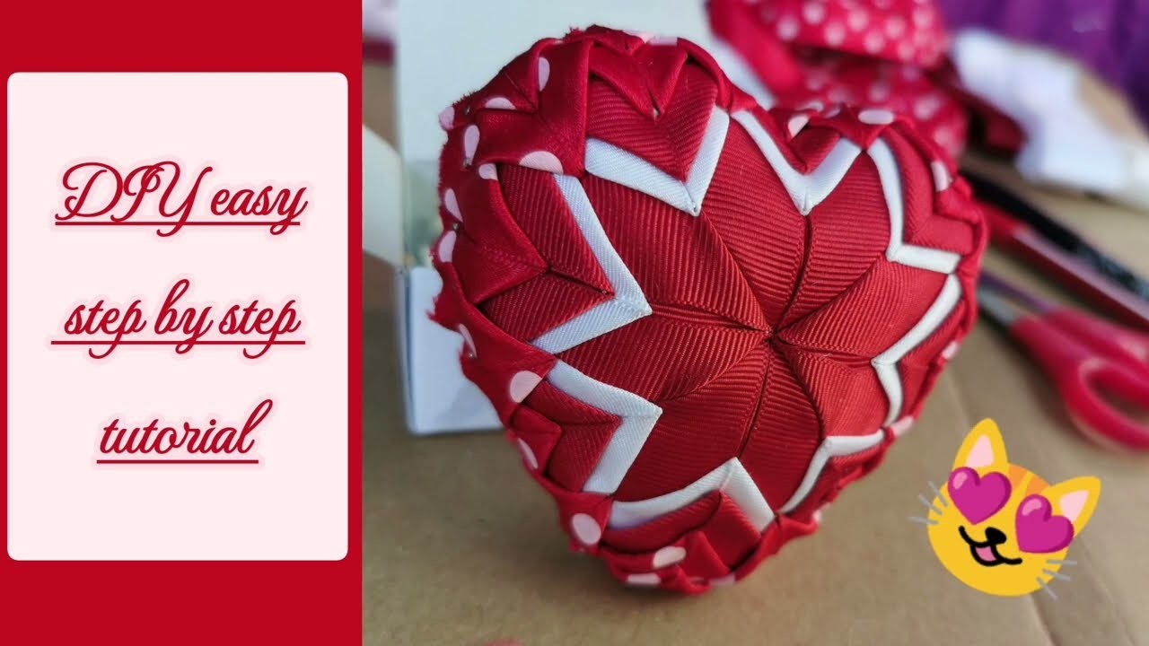Valentine Star Ribbon Folded Heart Decoration Bauble DIY craft easy make love gift sell idea no sew