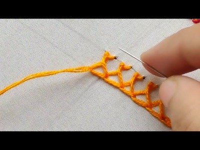 Crested  chain stitch border line. Easy hand embroidery basic stitches design.