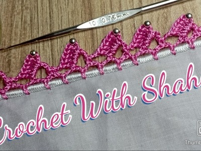 Crochet dupata lace design with beads. Crochet tutorial #140 by @Crochet With shaheen