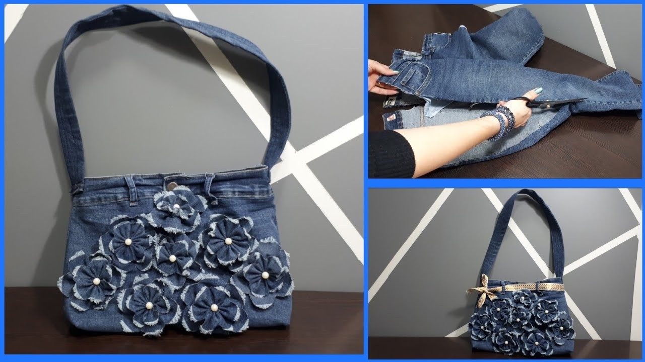 Handbag from old jeans.jeans recycle bag tutorial #jeans #jeansbag #niloosewing10