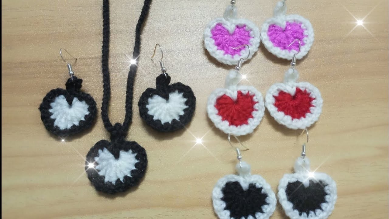 How to make a heart shaped earrings and necklace crochet. @livelymixvlog268