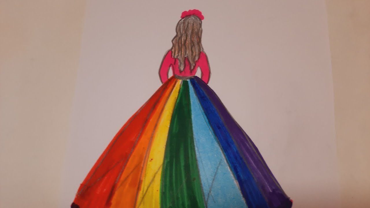 Oddly Satisfying Drawing Coloring Rainbow Princess Dress. Coloring Tutorial