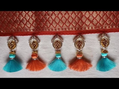 #Saree Tassels With Gold Beads,Designer Caps and Silver Ring Combination. .# Saree Kuchu 109 #