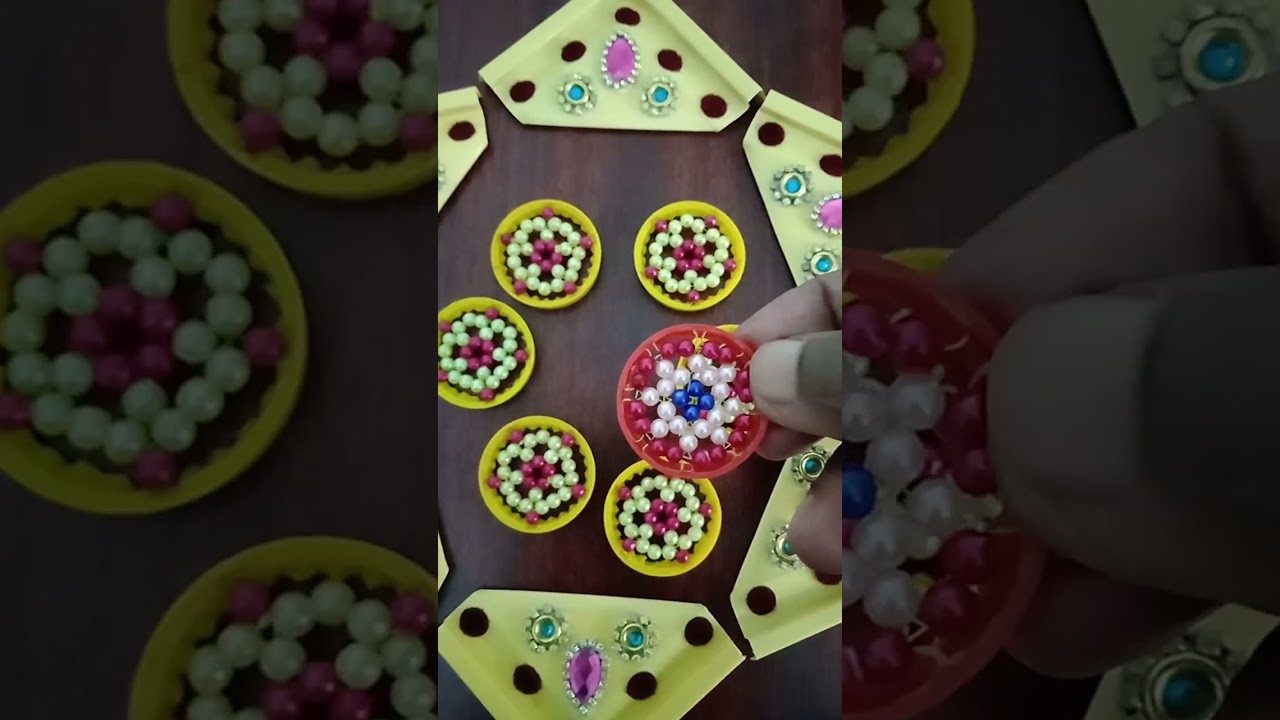 SKYS BEADS CREATIONS - # 254 -  REARRANGEABLE RANGOLI WITH PLASTIC BOX LID.