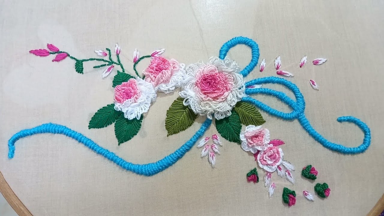 3D Flower, Ribbon ???? hand embroidery, #embroidery #embroiderydesign #handembroidery