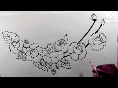 Easy Flower Drawing, Hand Drawing Design, Drawing Class for Beginners, Embroidery Pattern