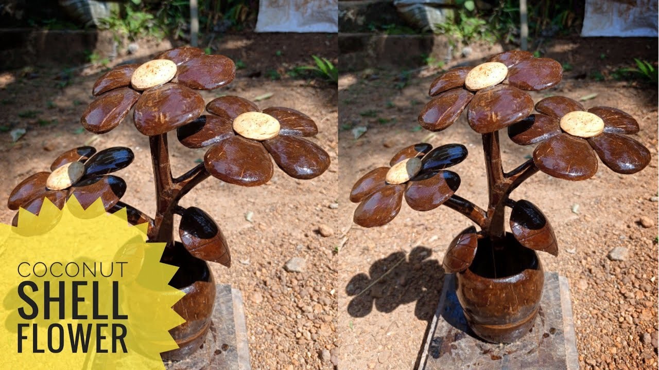 How to make a coconut shell flower|coconut shell flower vase | coconut shell craft| Diy