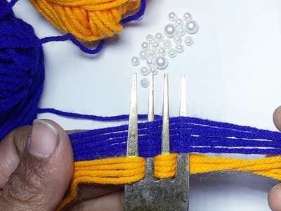 It's so Cute !! Superb Woolen Flower  Making Trick With Frok - Hand Embroidery Amazing Flower