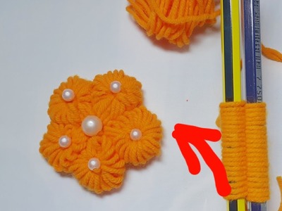 It's so Cute!! superb Woolen Flower Making Trick Using Pencil - Hand Embroidery  Amazing Flowers