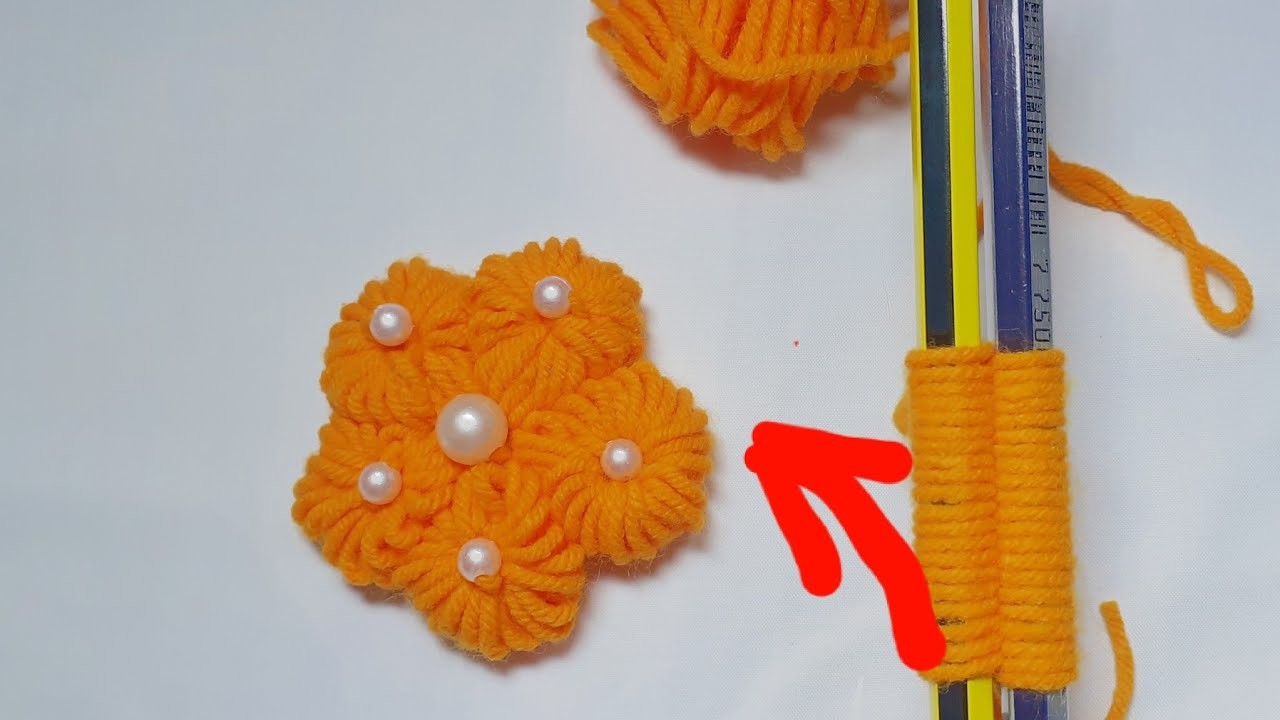 It's so Cute!! superb Woolen Flower Making Trick Using Pencil - Hand Embroidery  Amazing Flowers