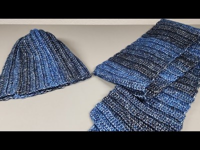 Mens Hat and Scarf Set.Easy Crochet Mens Hat and Scarf Set.Sew Together Hat