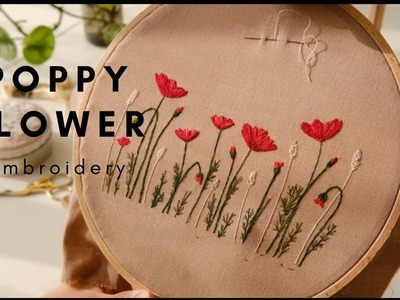 Poppy Flower Embroidery for Beginners Easy from start to finish #embroidery #howtomake #자수
