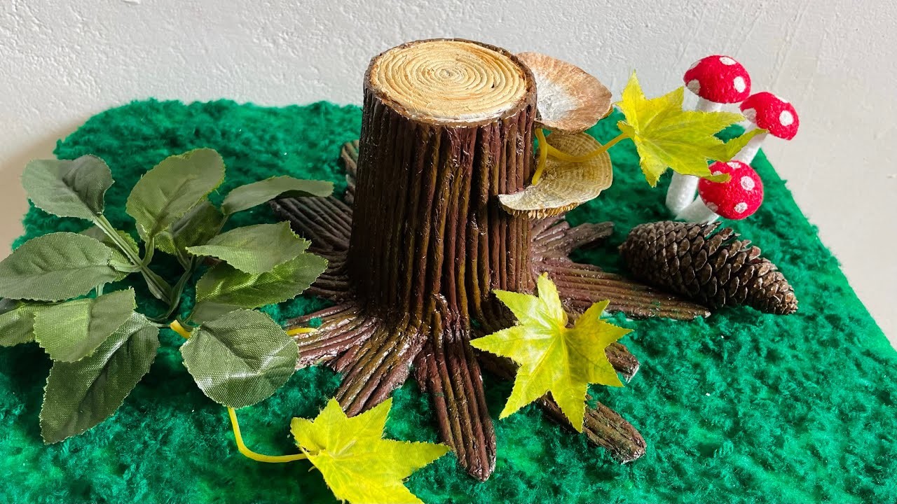 Amazing tree stump and garden making | termocol and tissue craft ideas