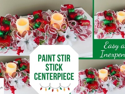 Christmas Dollar Tree Centerpiece using a 5 Gallon Paint Stir Stick LED Candles Floral Arrangement