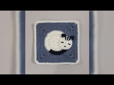 Crochet sleeping cat granny square