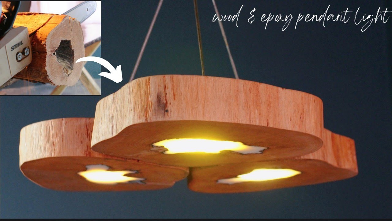 Making a pendant light using hollow log and resin | woodworking| resin craft ideas