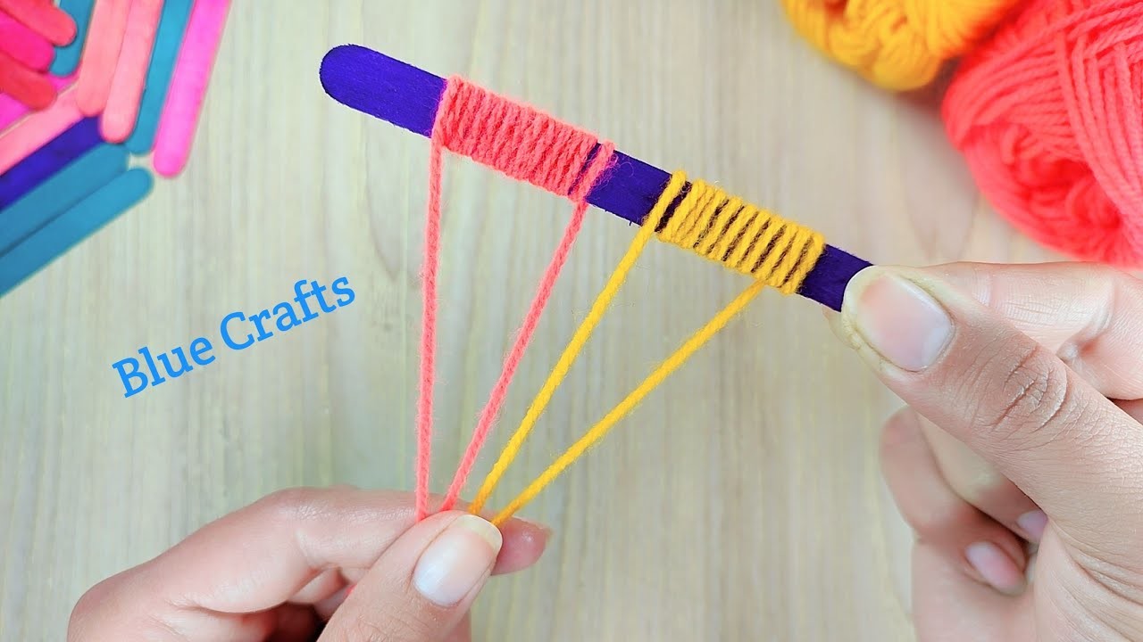 Creative Art ???? Perfect Woolen Flower Craft Making With Ice Cream Stick | Ice Stick Crafts