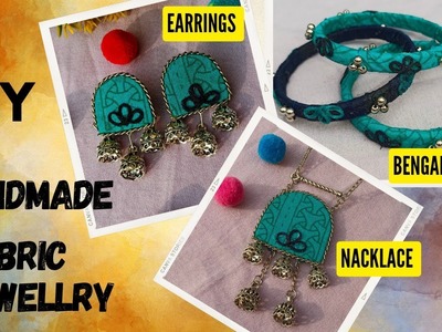 DIY Handmade #fabric jewellery. earrings, nacklace & bengals. 