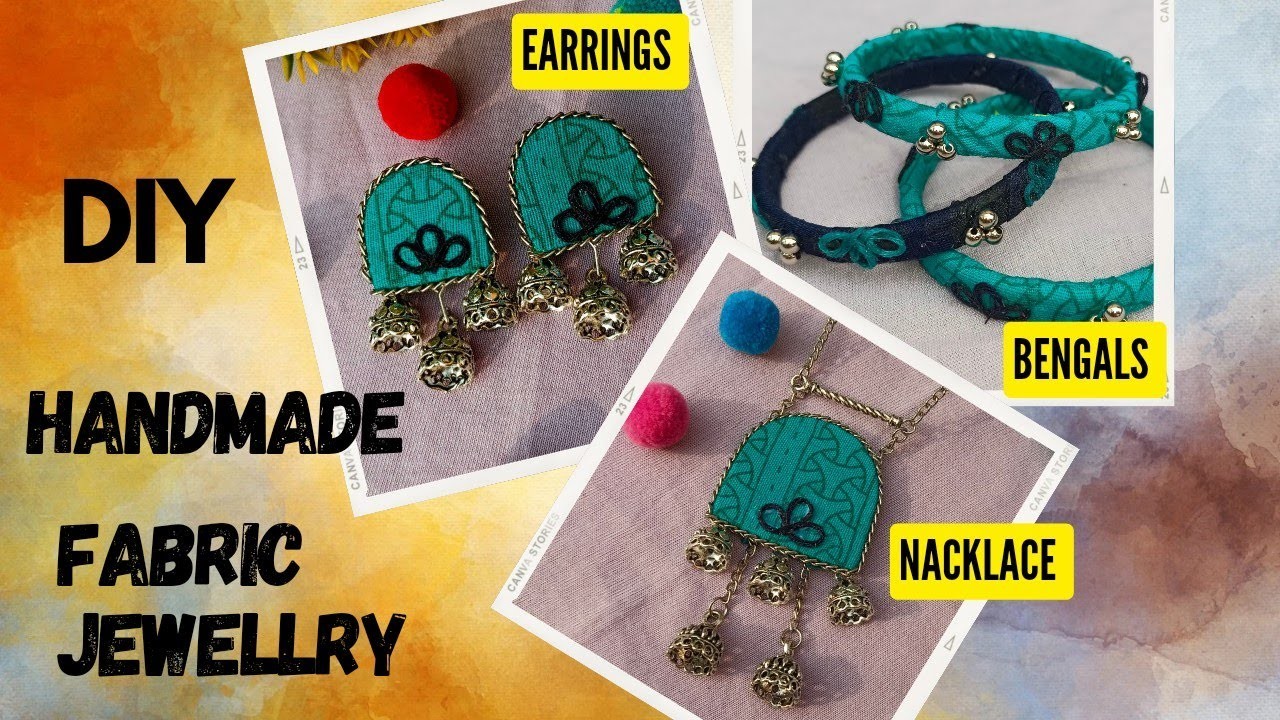 DIY Handmade #fabric jewellery. earrings, nacklace & bengals. 