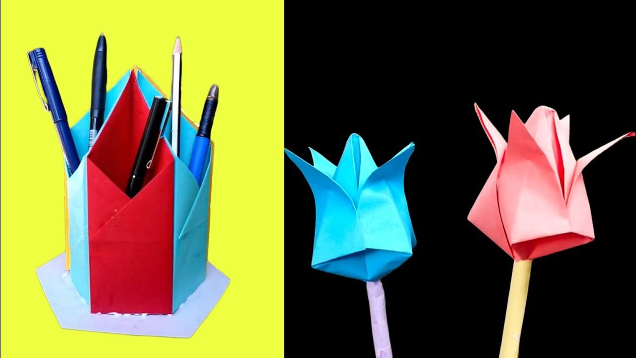 Origami Pen Holder.Craft Ideas.How to make Pen Stand.Assam Make Stuff