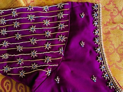Very grand & heavy look bead and zardosi work bridal bridal blouse design with normal needle