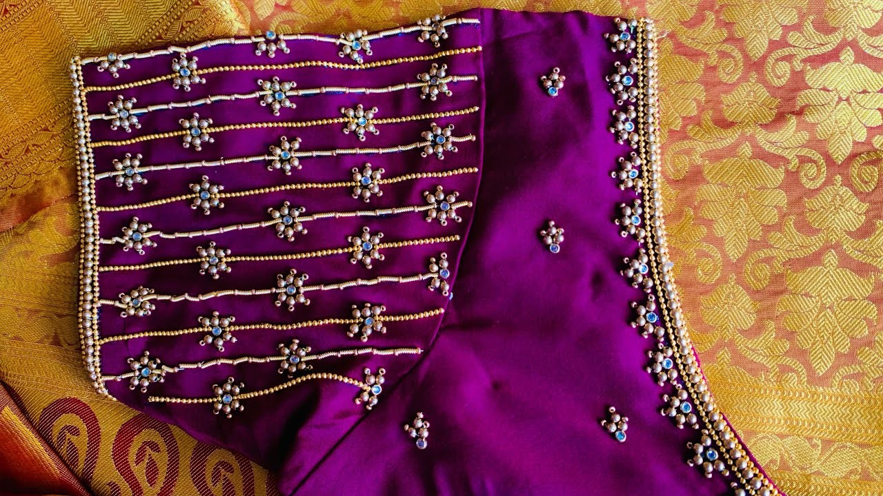 Very grand & heavy look bead and zardosi work bridal bridal blouse design with normal needle